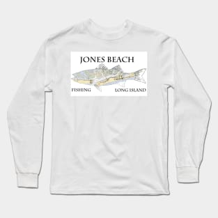 Fishing Jones beach nautical striped bass shirt long island, stickers, decal Long Sleeve T-Shirt